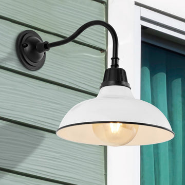 Aurora 12.25" Farmhouse Industrial Indoor/Outdoor Iron LED Gooseneck Arm Outdoor Sconce - JONATHAN Y